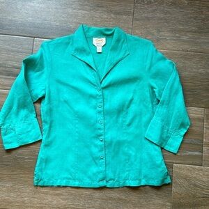 Talbots Irish linen green blouse size 12 petite